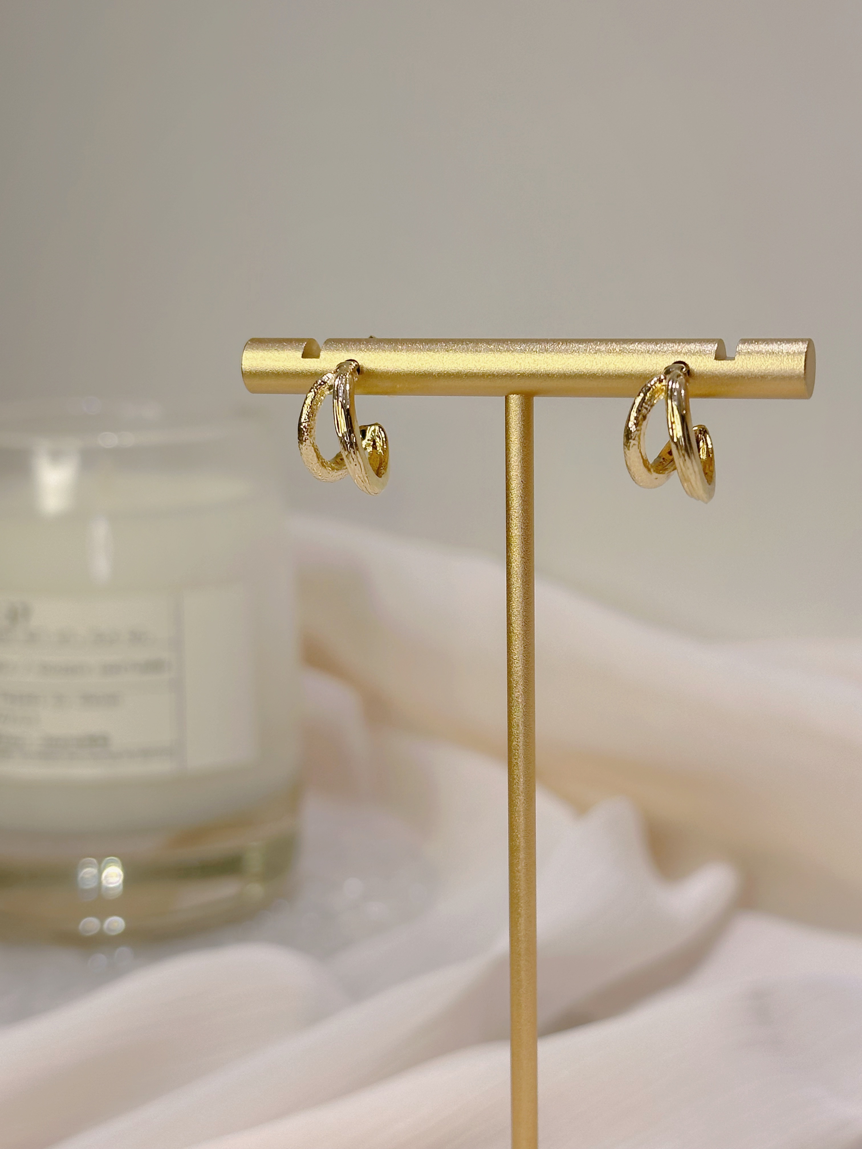 金沙雙環 耳針式耳環一對