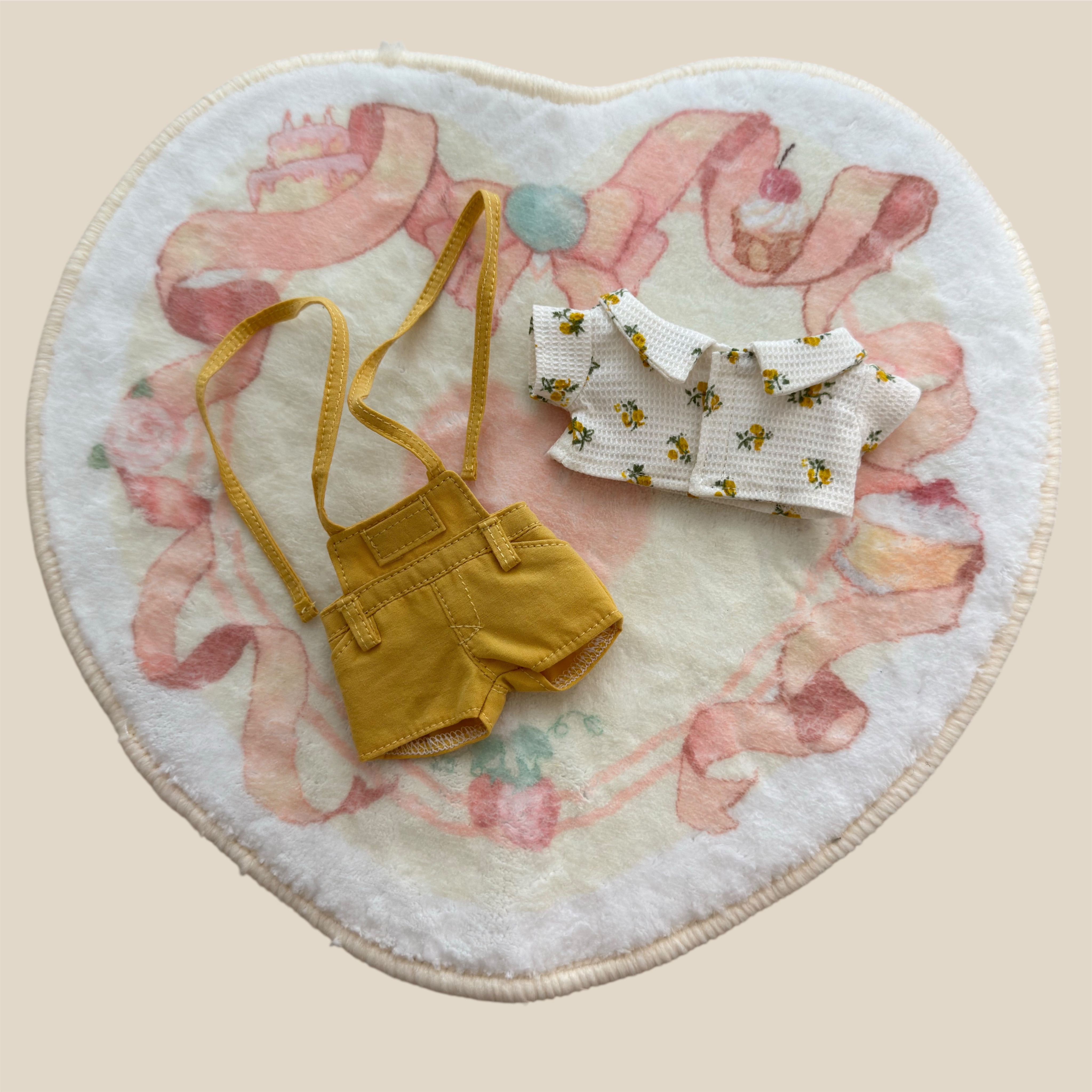 15cm 娃衣 mush q 黃花上衣+黃吊帶褲