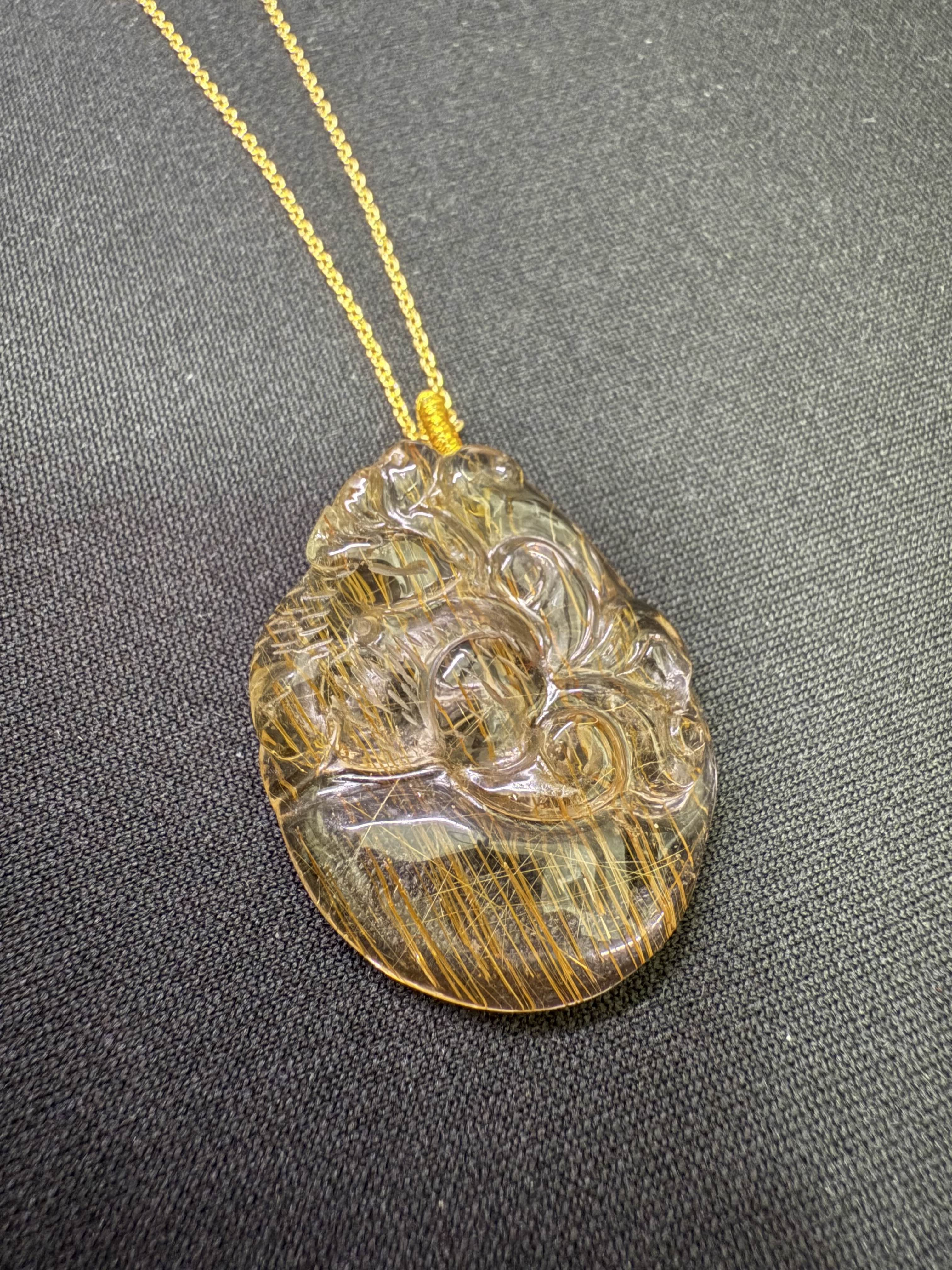 滿絲順髮粗髮金髮晶九尾狐吊墜