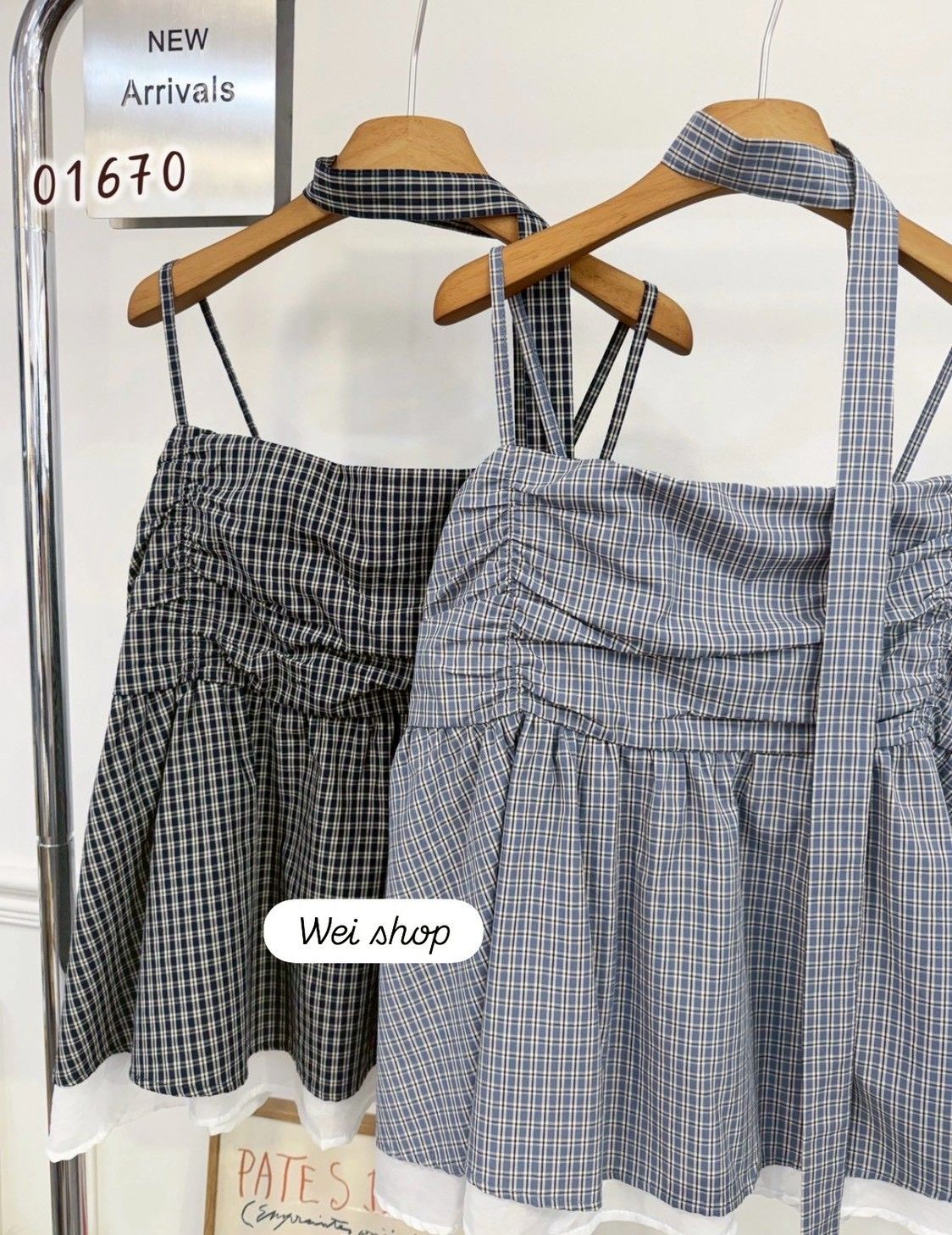 ♥格紋拼接綁帶背心♥