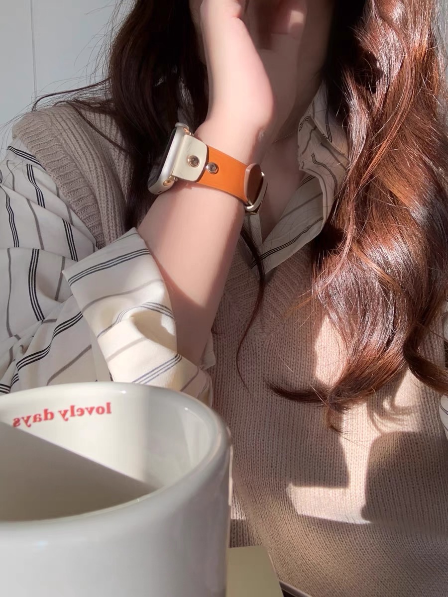 復古鉚釘撞色AppleWatch皮革錶帶