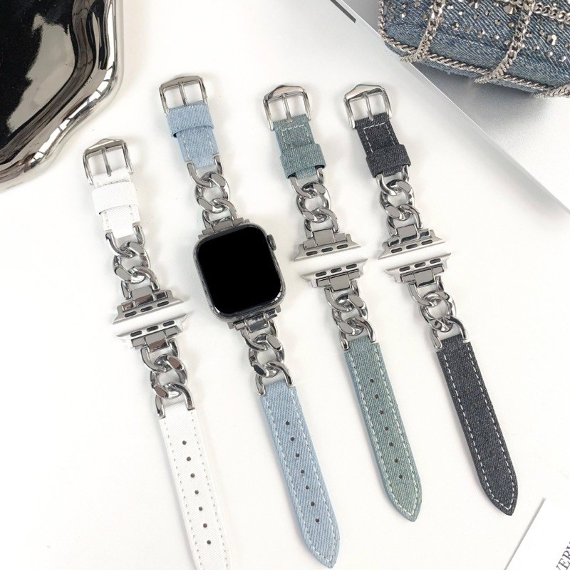 金屬鏈拼接丹寧AppleWatch錶帶