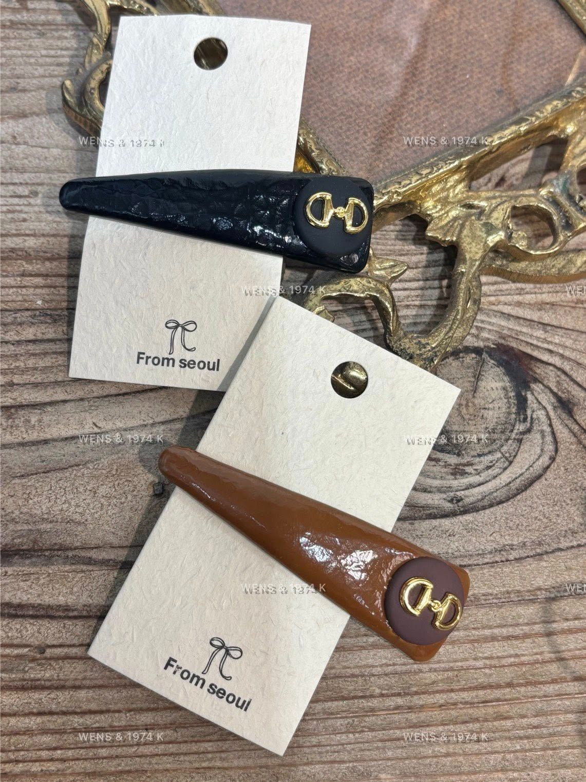 馬蹄鍊條皮質髮夾 （咖/黑）