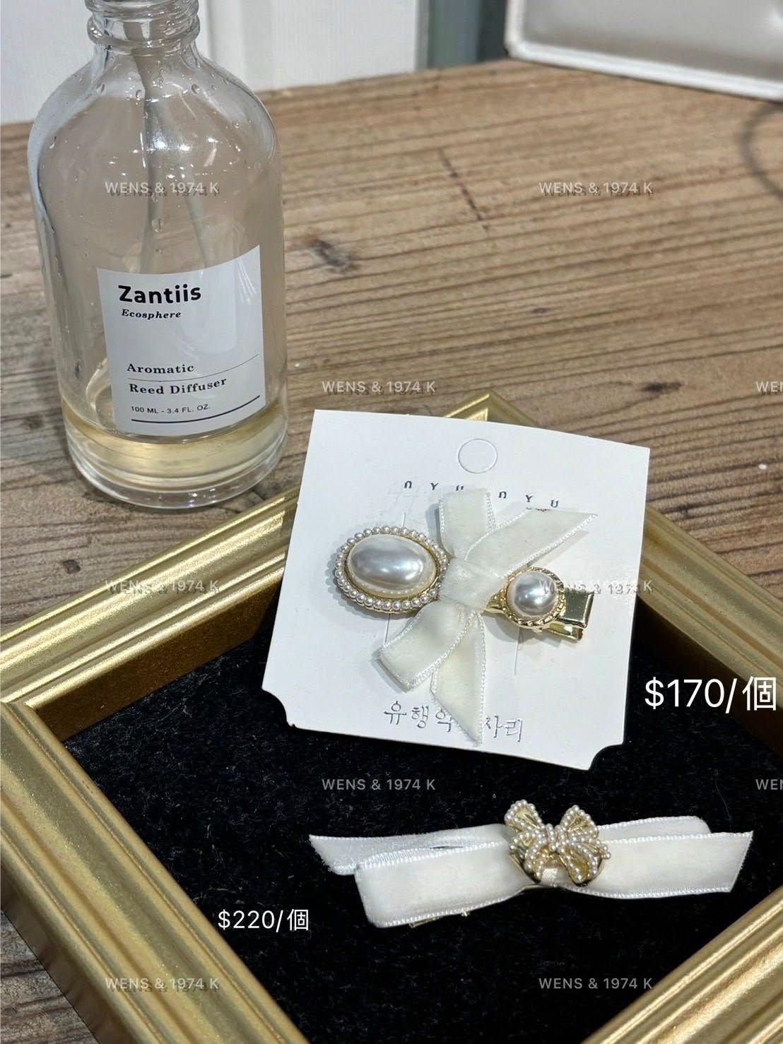 韓系小香白蝴蝶結髮夾 （蝴蝶結/長形）