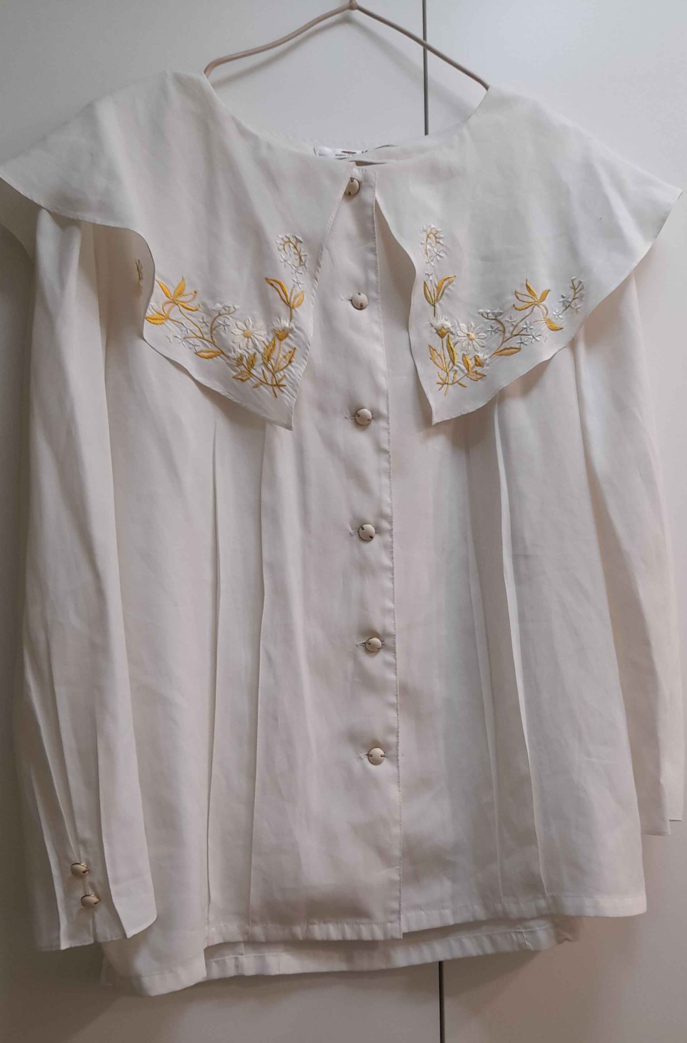 古著 雪紡滑料涼感刺繡襯衫