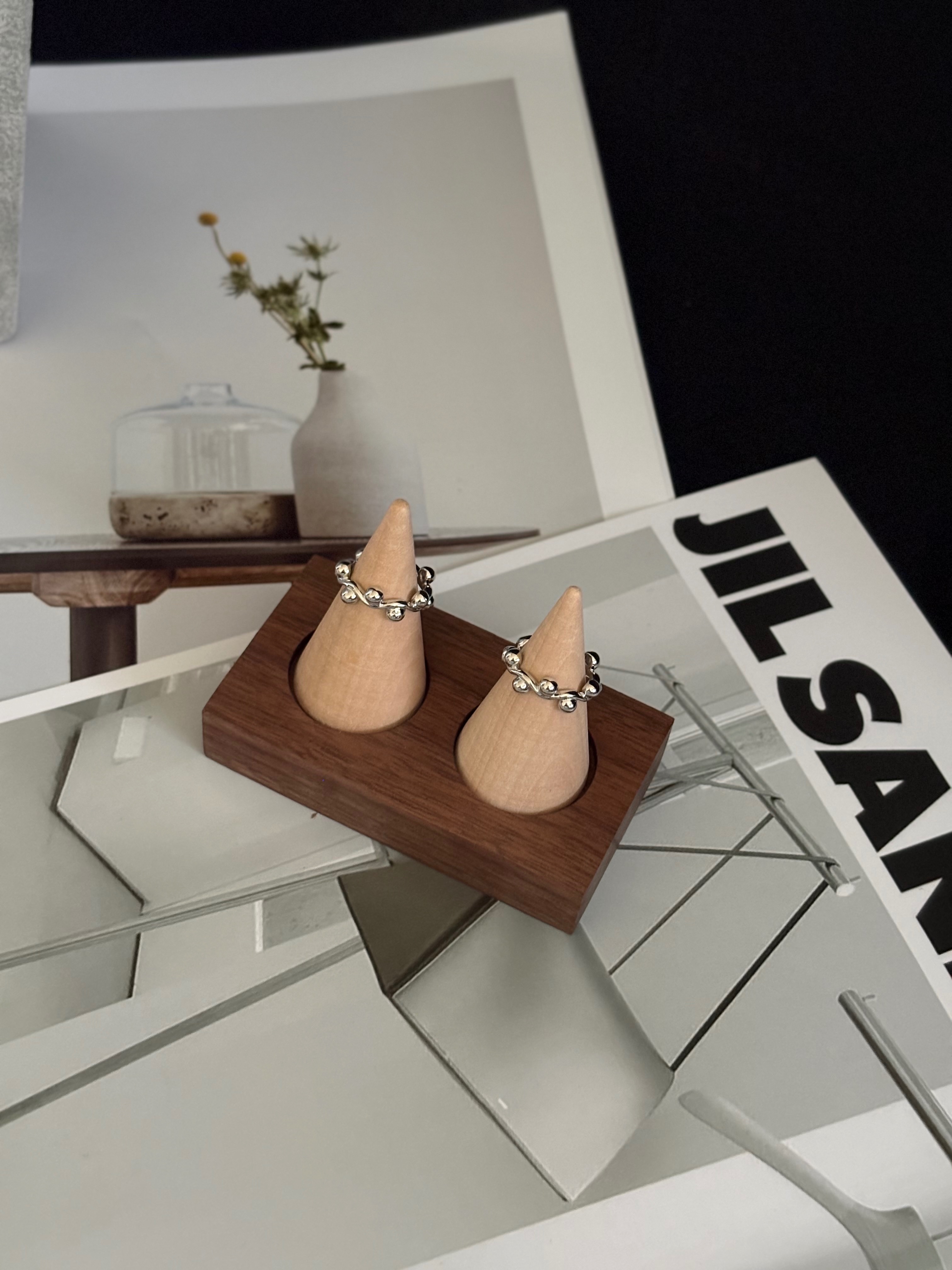 波浪圓球線條個性戒指（現貨）