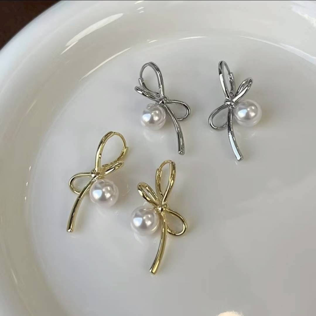 韓系蝴蝶結造型珍珠耳環