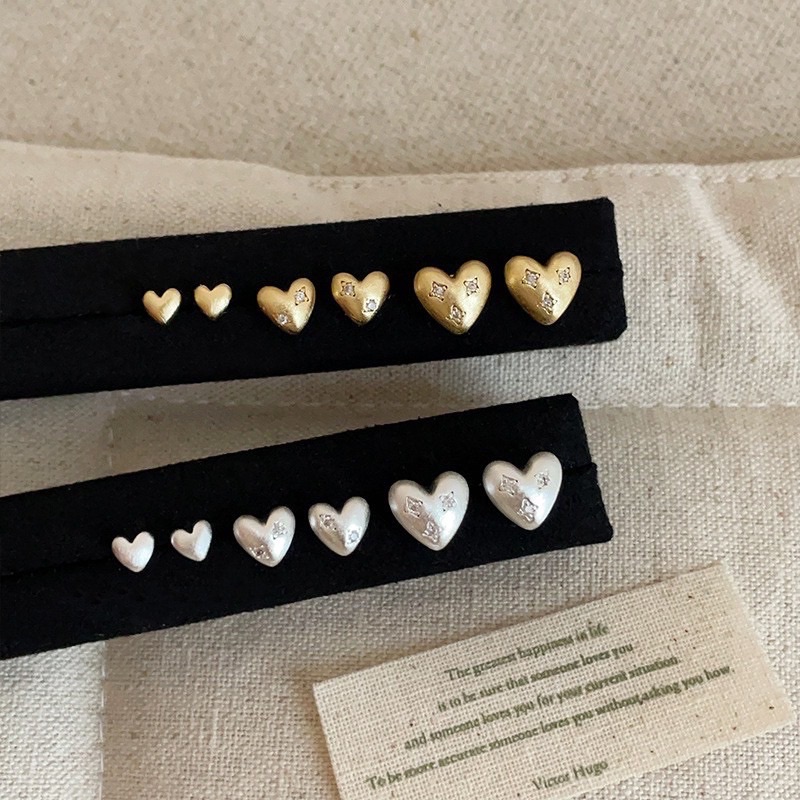 感磨砂星芒愛心耳環套裝組 6入