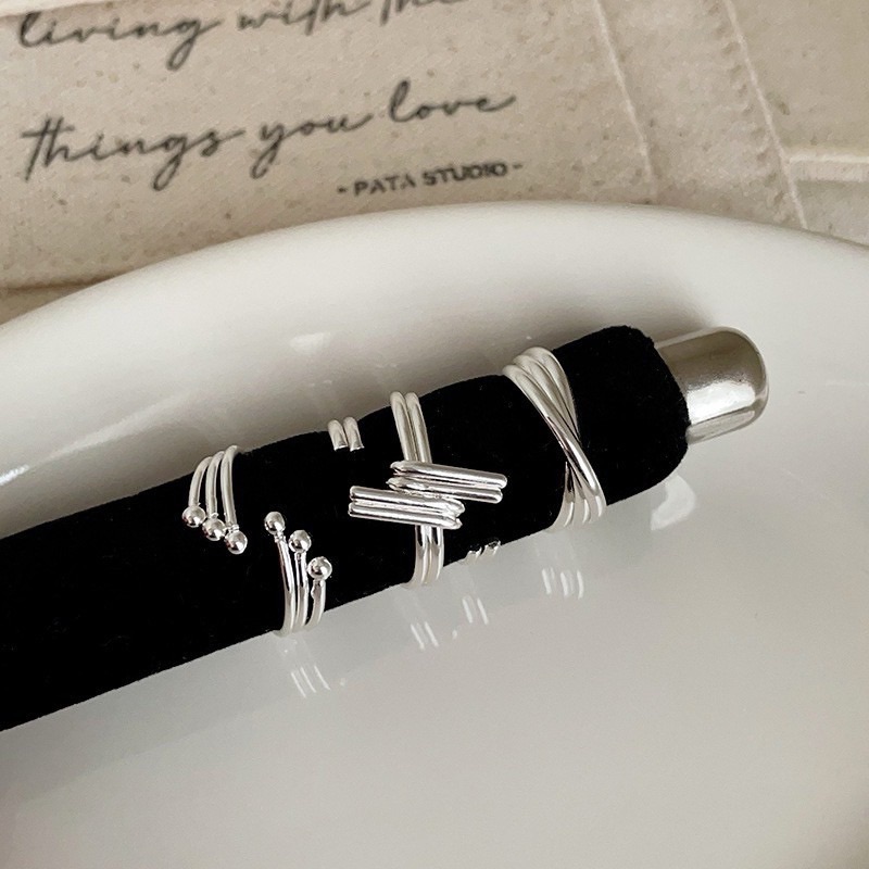 小眾線條多層交錯圓珠前開戒指