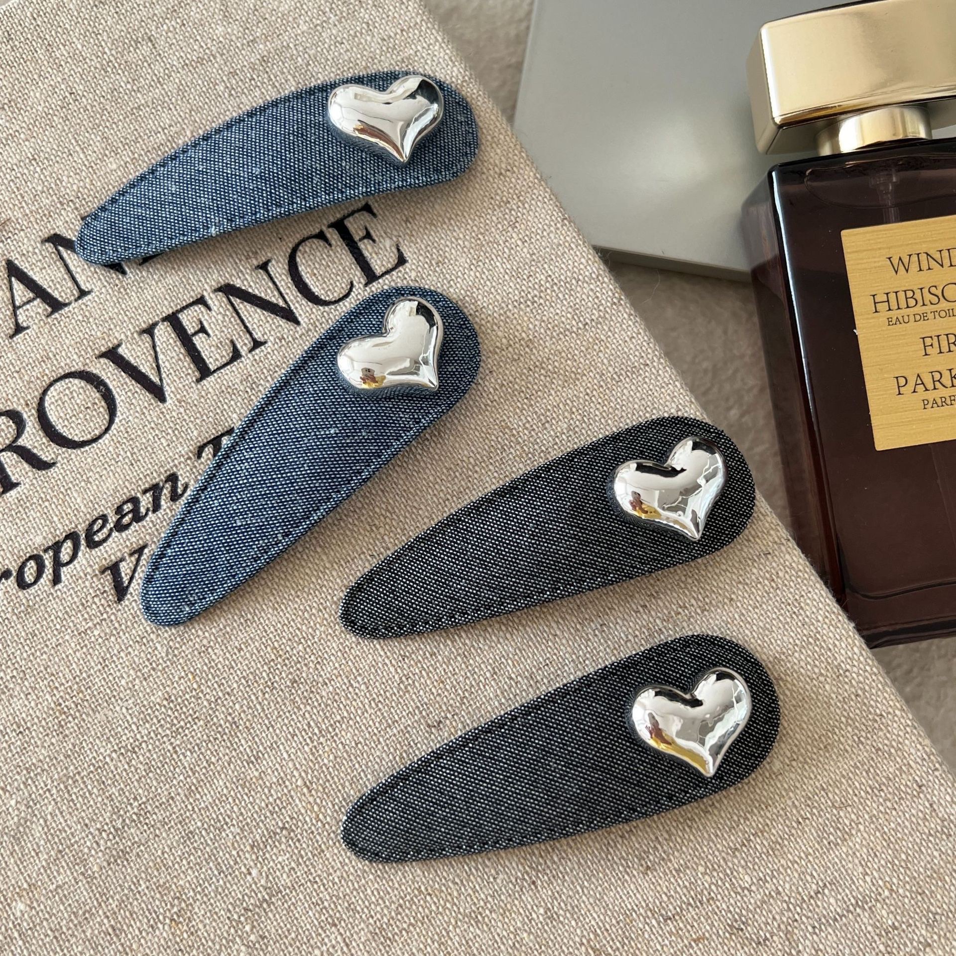 韓國愛心牛仔布料個性髮夾