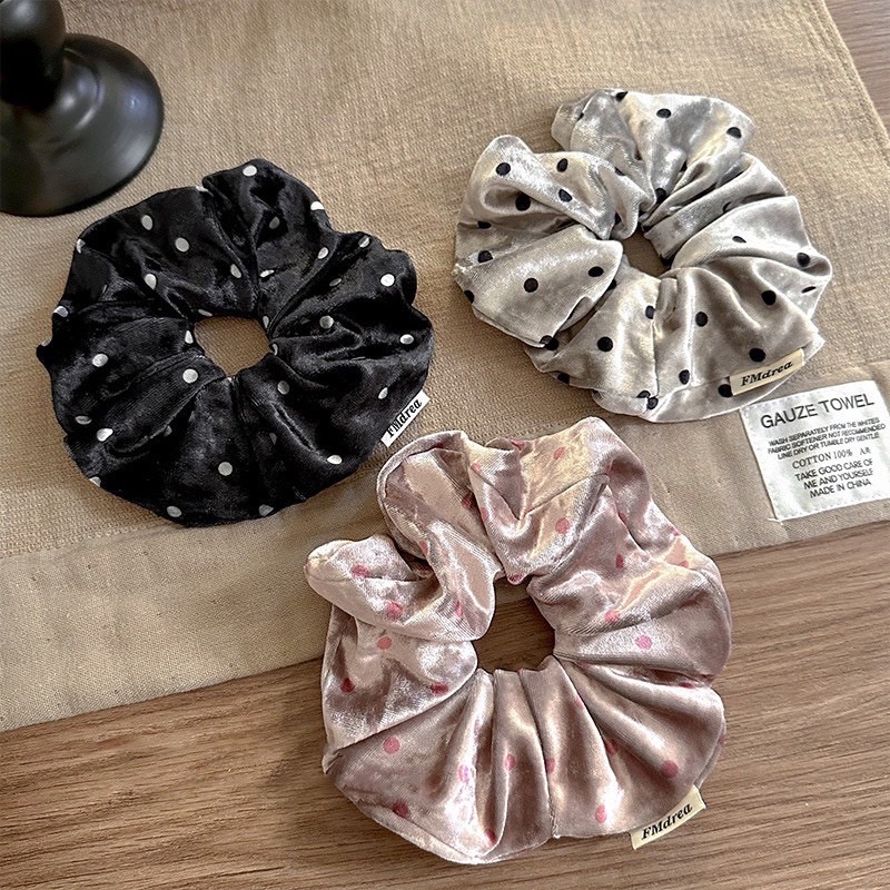 韓國絲絨圓點秋冬精緻髮圈