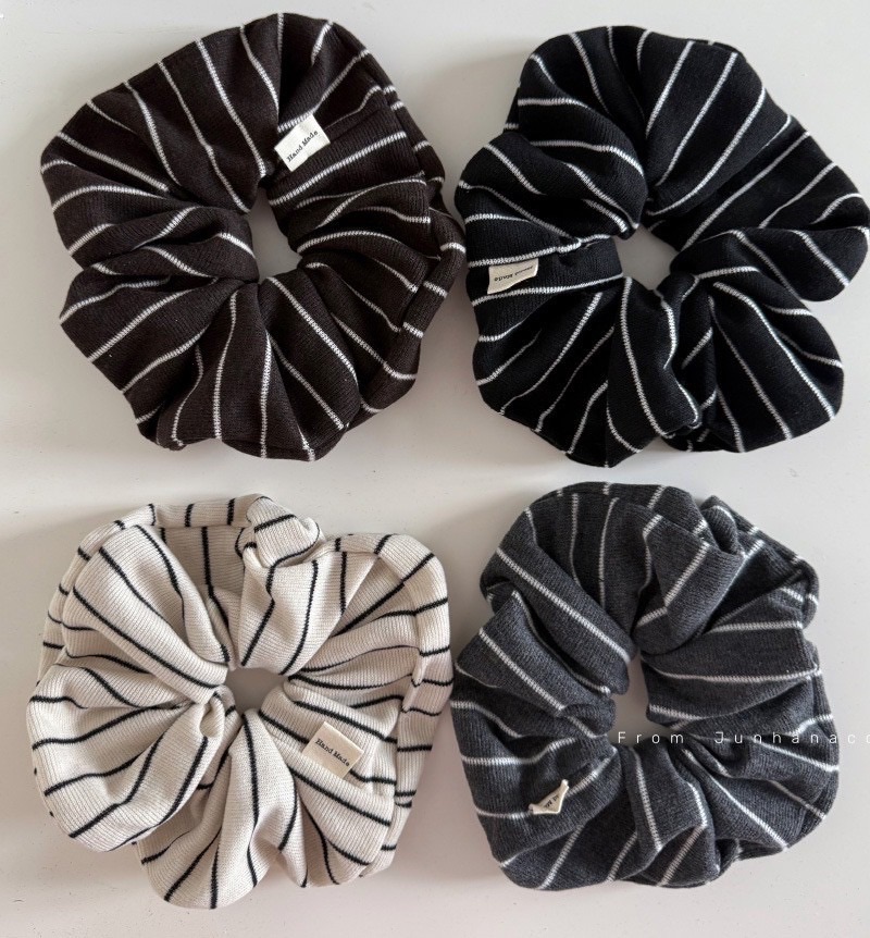 韓國條紋帶標彈力棉質髮圈