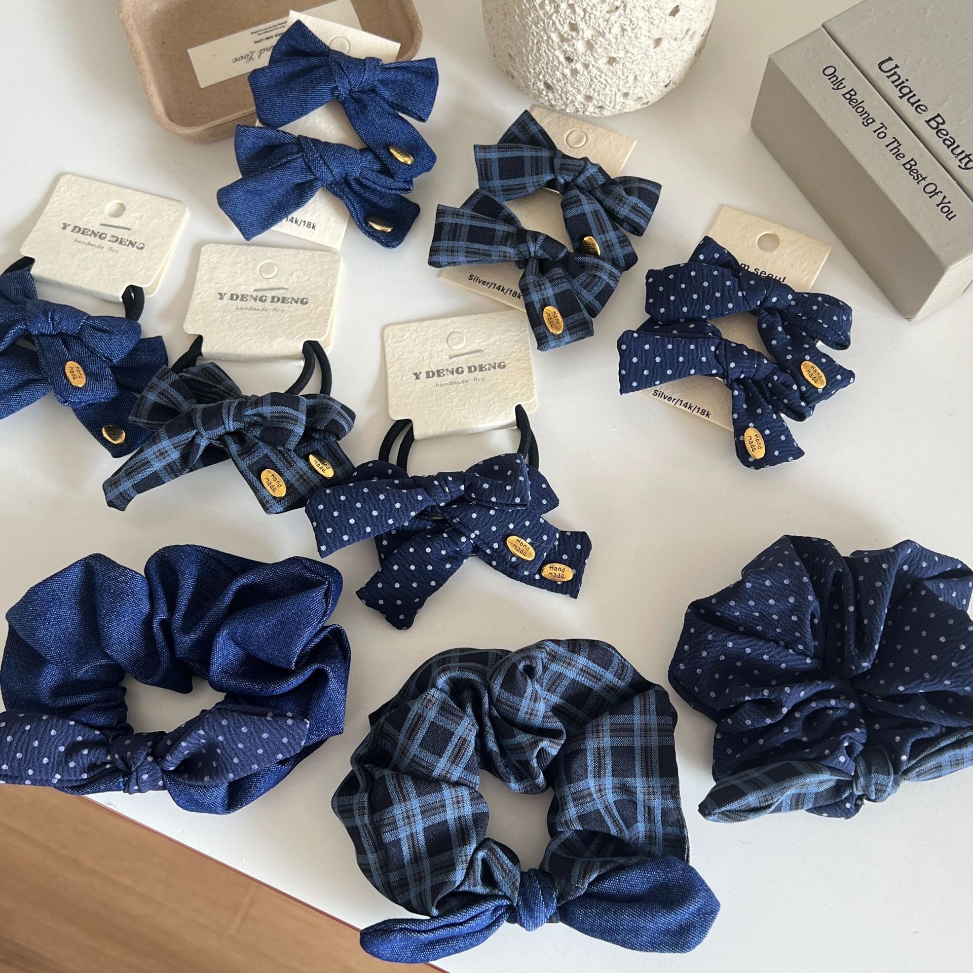 韓國牛仔格紋波點素面蝴蝶結髮夾