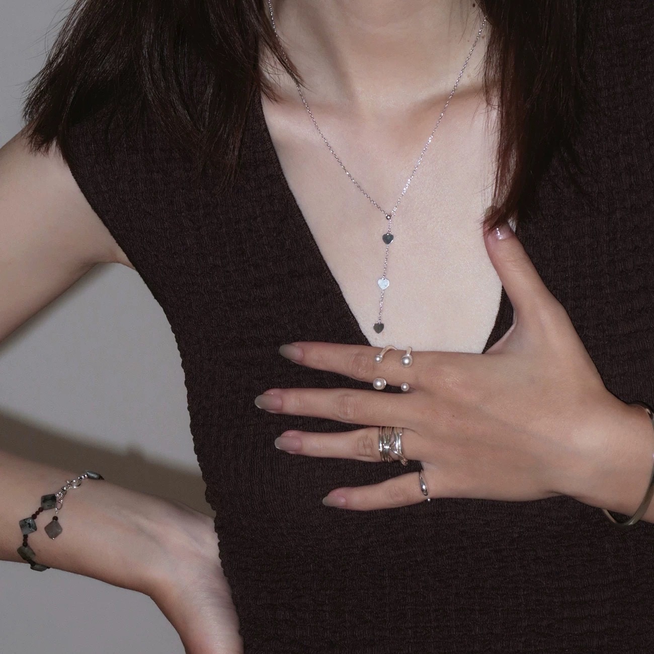 流蘇愛心抽拉項鍊