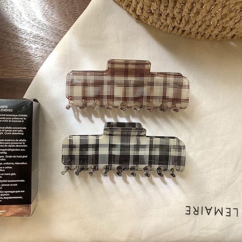 韓國格紋精緻長方小眾髮夾