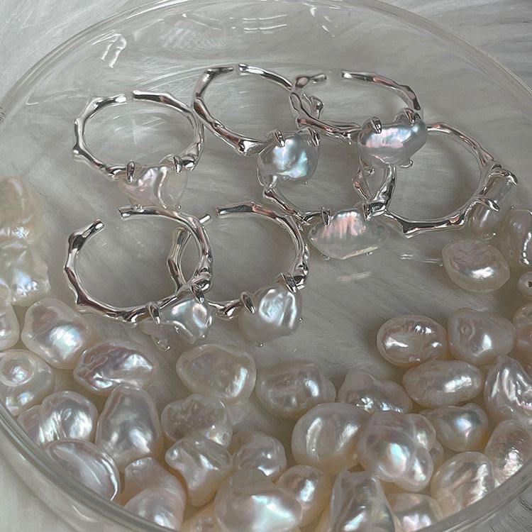 925銀肌理天然巴洛克珍珠戒指