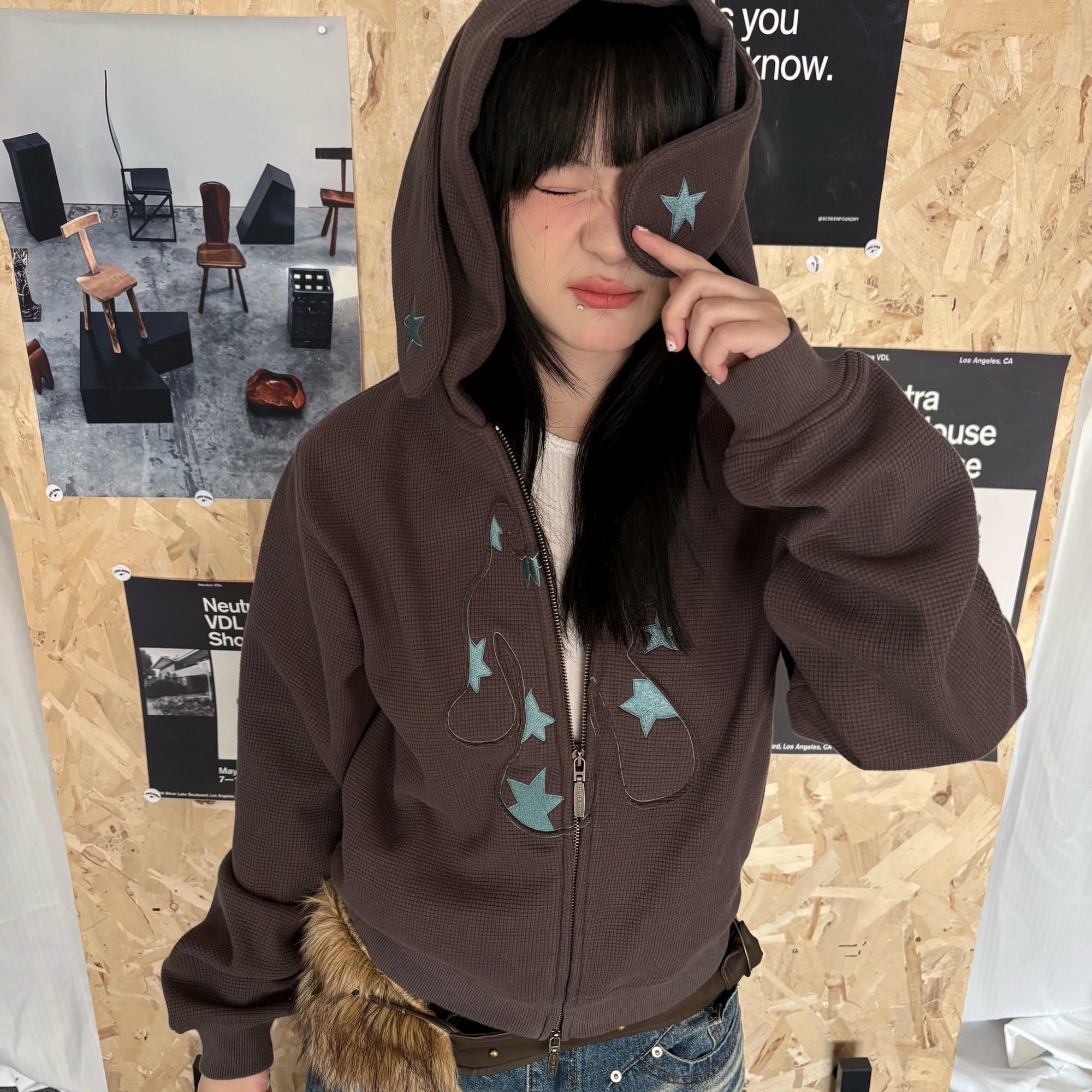 ★萌萌兔耳朵星星外套（炭灰色、灰）★