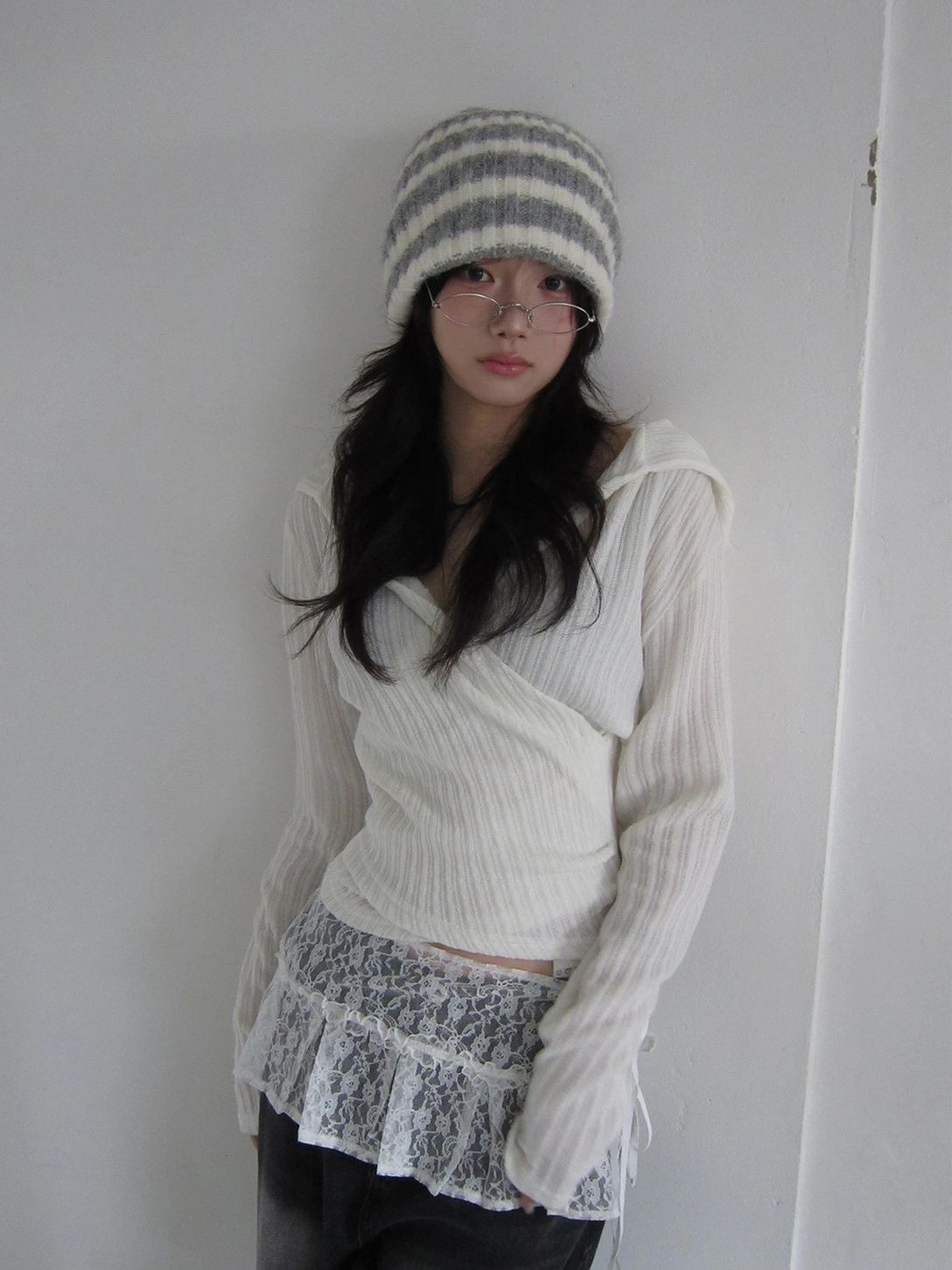 韓系設計感連帽針織長袖+୨୧ ̊。兩色