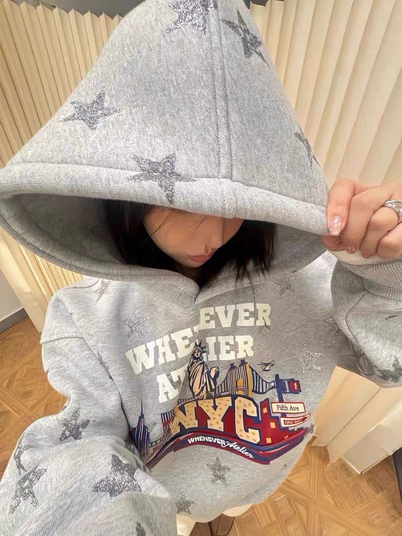 美式星星印花寬鬆帽踢★三色