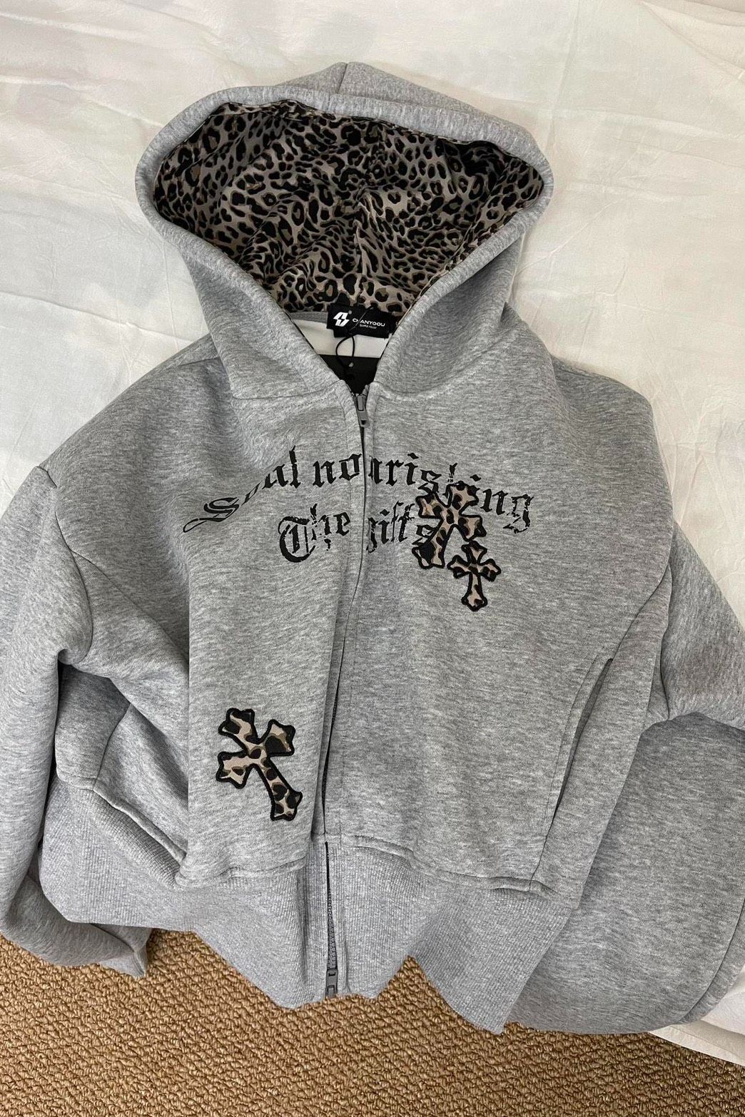 韓系豹紋十字架短款外套+୨୧ ̊兩色