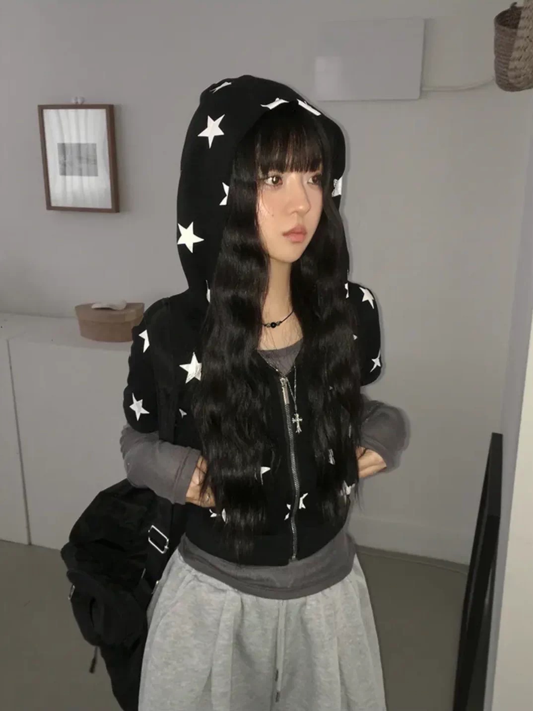 ★韓系星星連帽短袖外套★兩色