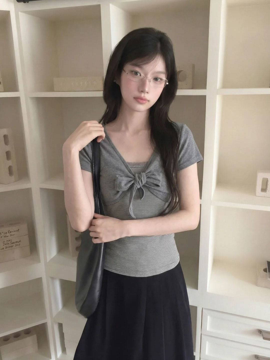 ꒰韓系古早感V領蝴蝶結條紋上衣꒱