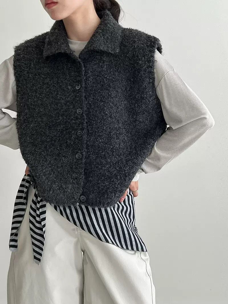 毛茸短版針織背心#ss866
