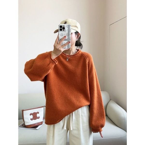 慵懒風卷邊針織衣（4色）#8003