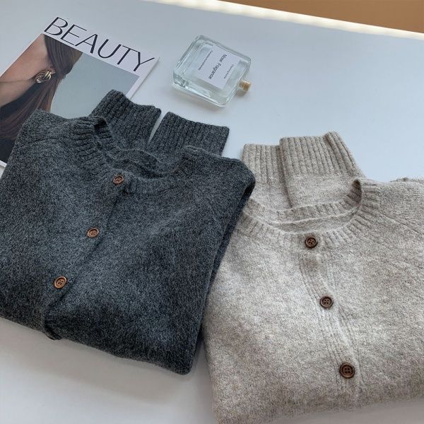 秋日復古慵懶針織開衫（3色）#885333
