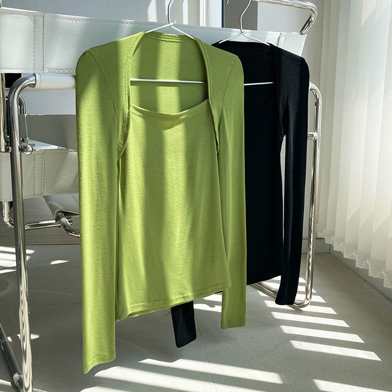 法式方領修身薄款打底衫（3色）#283