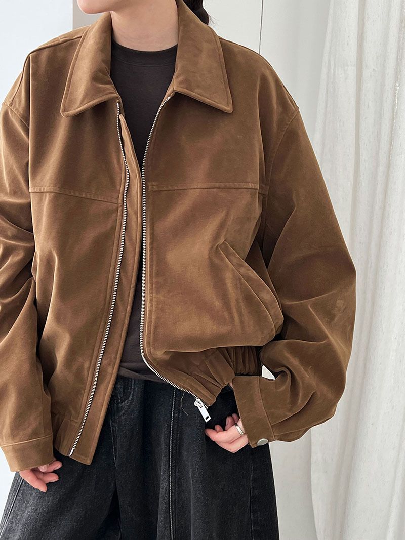 新款！質感麂皮寬鬆翻領外套（2色）#8515