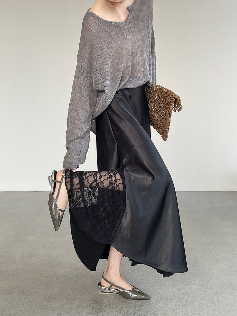 氣質女神款！緞面蕾絲百搭半身裙（2色）#26017