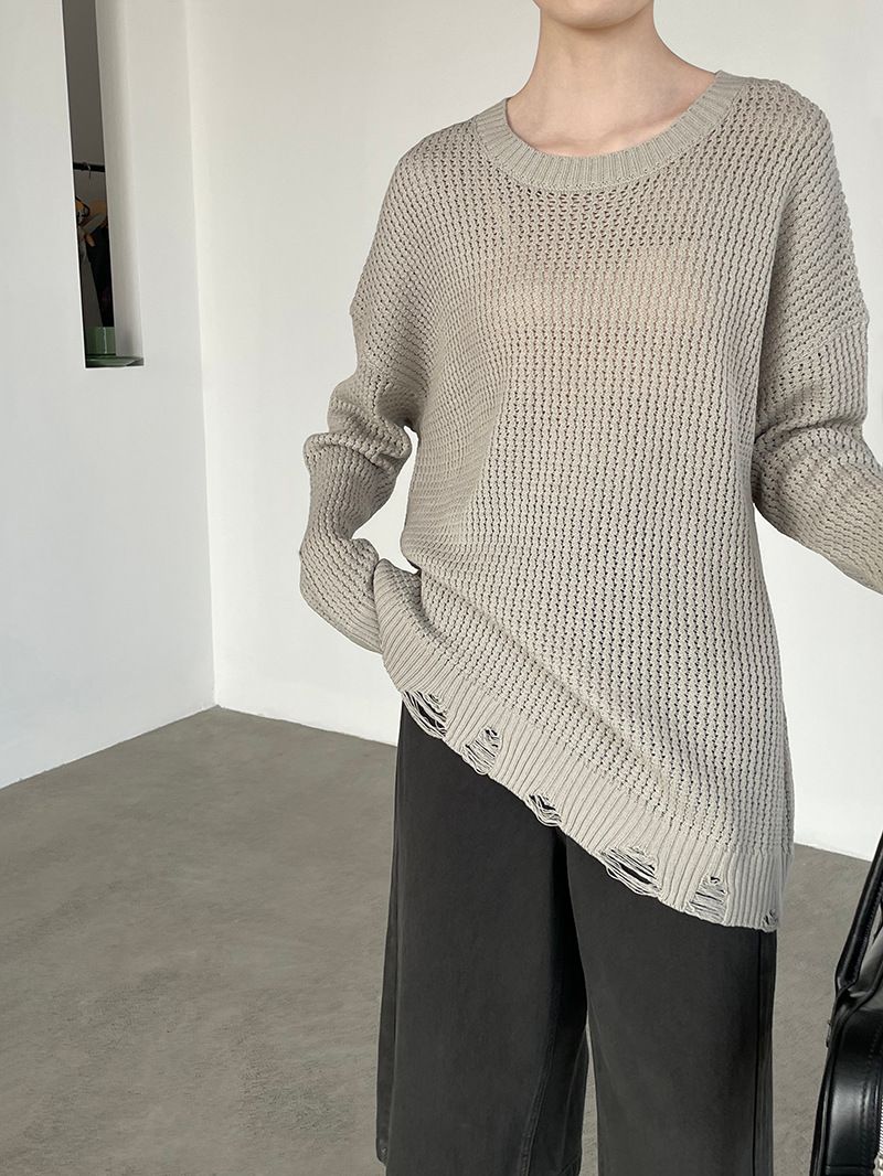 慵懶鏤空針織上衣（2色）#YY5259