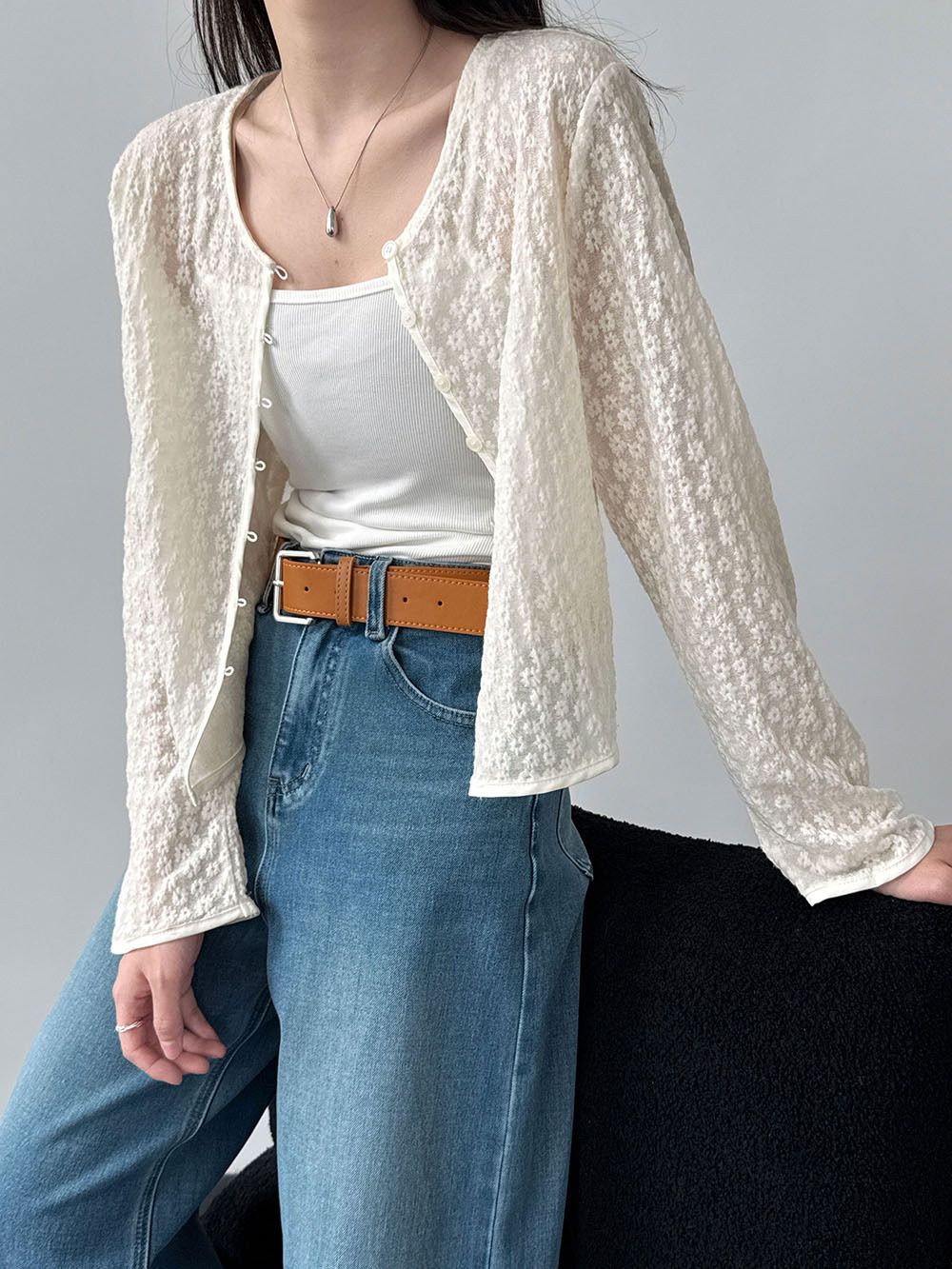 2026新款！蕾絲提花針織上衣（2色）#21012