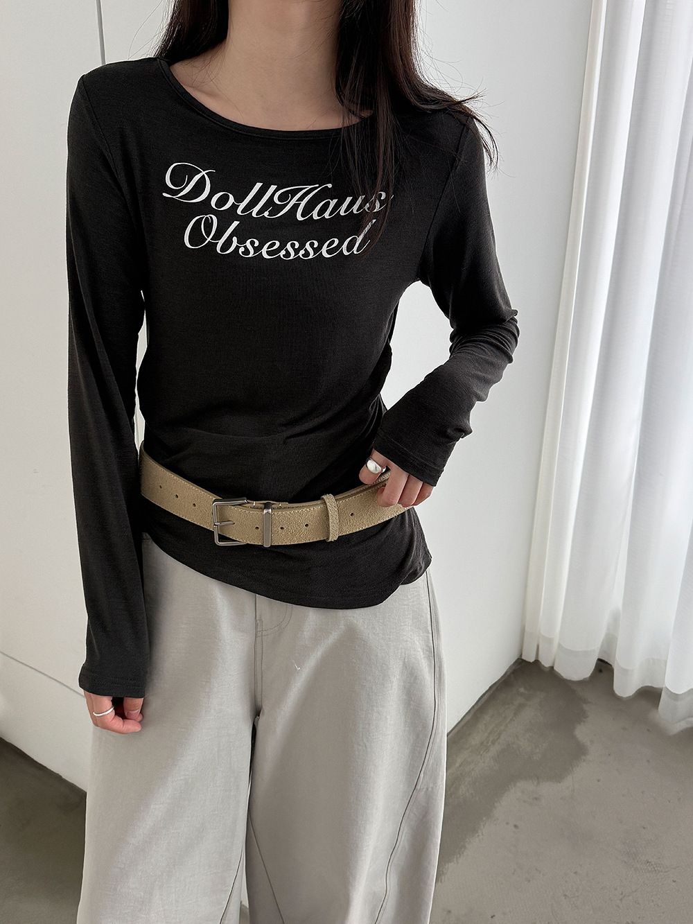 不規則字母印花薄長袖（2色）#21016