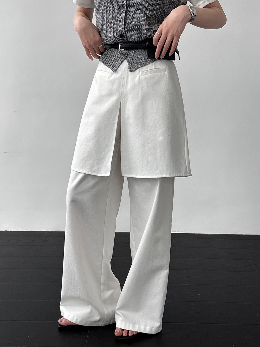 個性層次感假兩件闊腿褲（2色）#10001