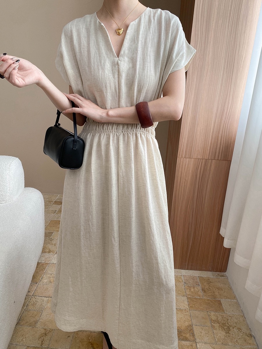 Soft V-Neck Dress/V領收腰連身裙