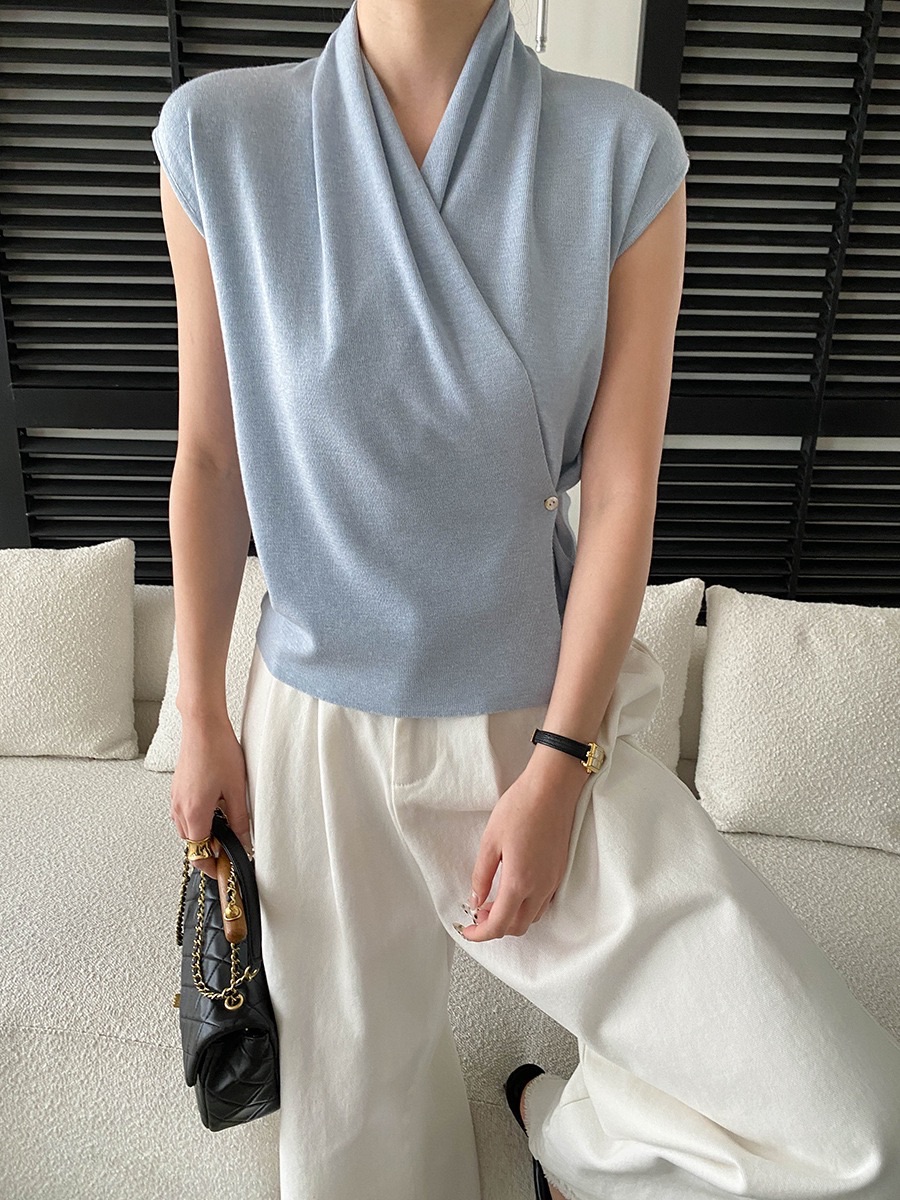 Cross V-Neck Knit/V領收腰無袖針織衫