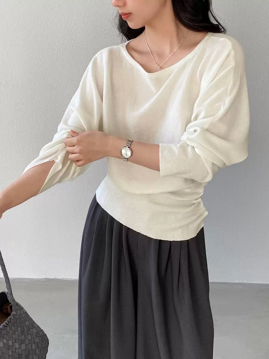 Soft Layer Knit/鈕扣收腰蝙蝠俠針織上衣