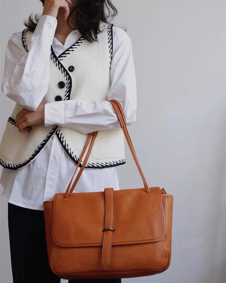Vintage Leather Satchel/復古郵差托特包