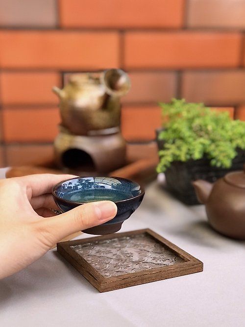 雞翅木 海棠花復古毛玻璃杯墊