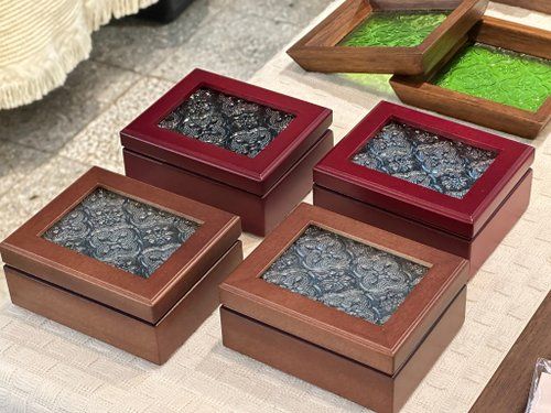 海棠花珠寶盒 酒紅色/咖啡色