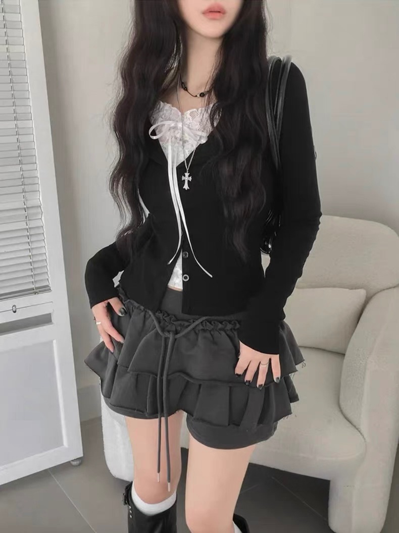 Romantic Layer♡假兩件蕾絲內搭系帶長袖Tee