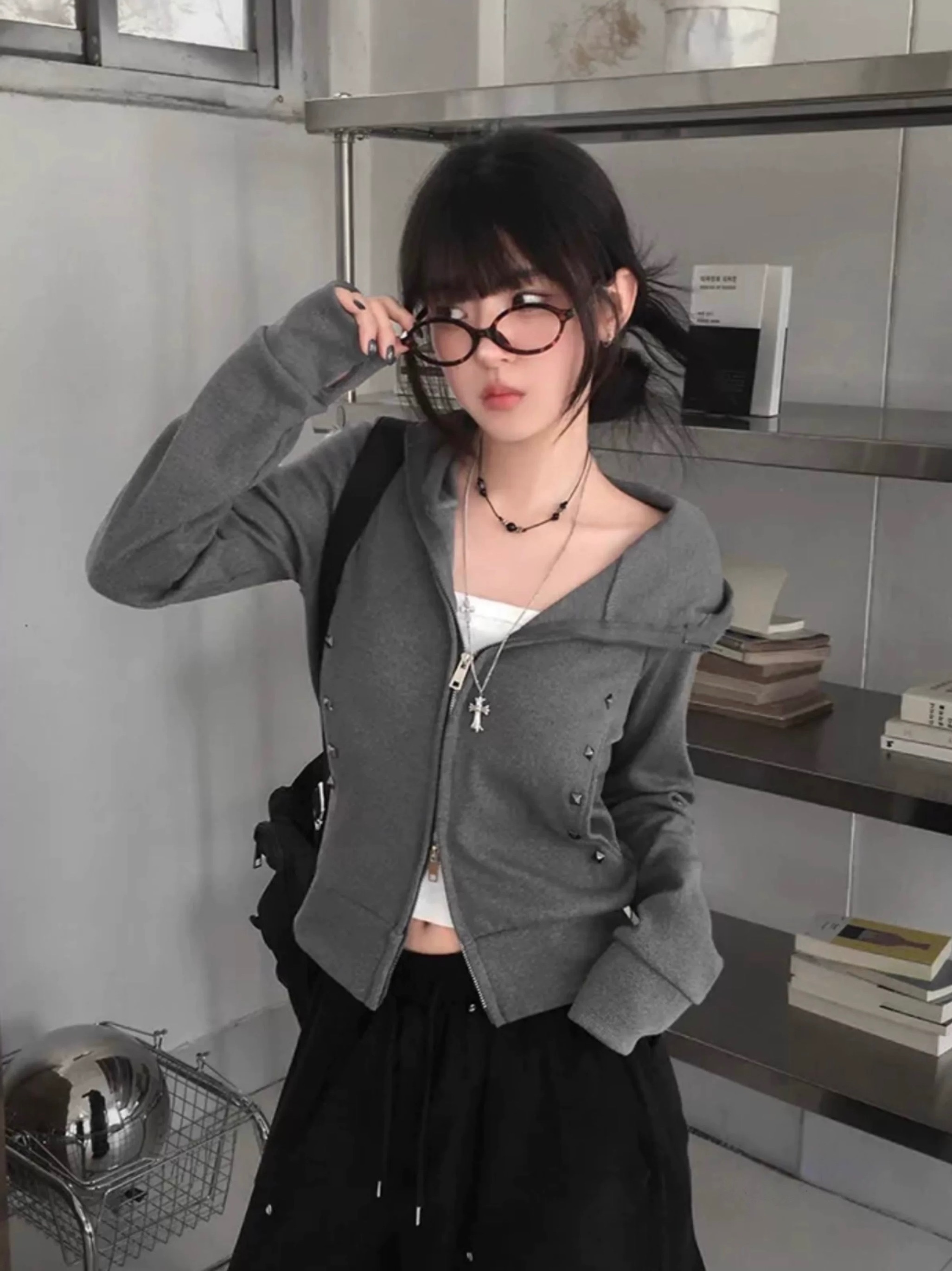 City Mood♡設計感雙拉鍊美式連帽外套