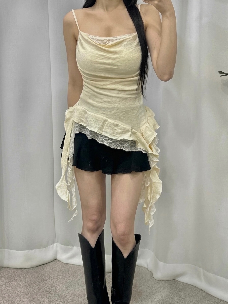 現貨 超級漂亮♡法式蕾絲垂墜領細肩背心