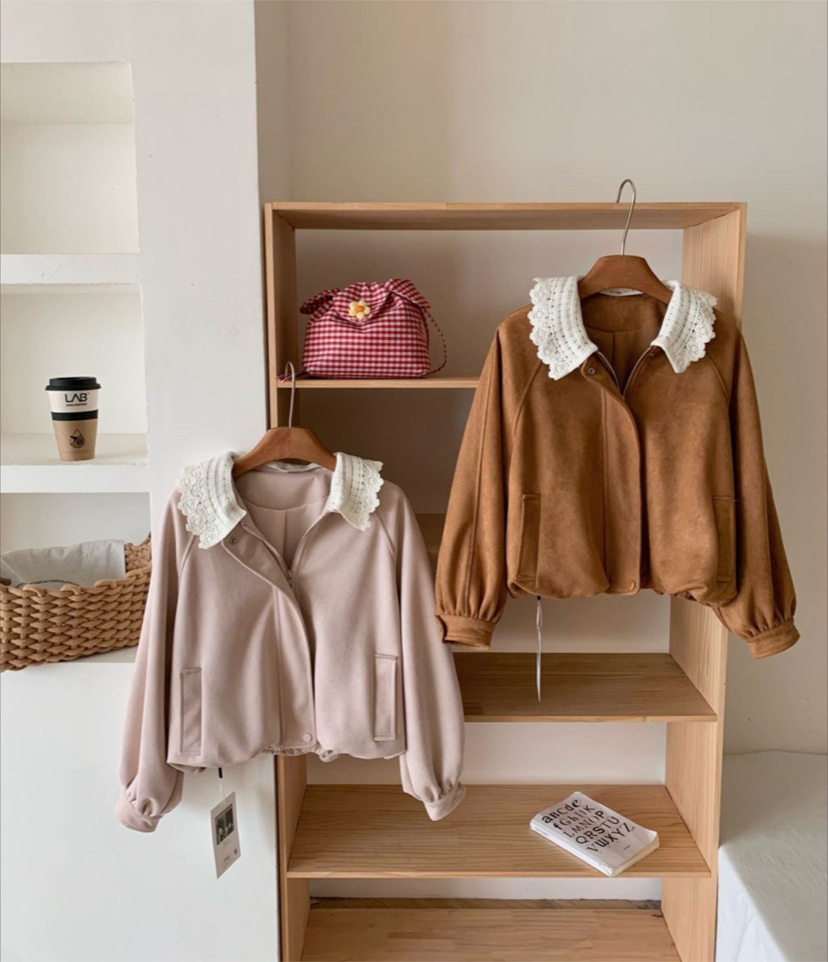 超韓可拆卸花邊領麂皮絨外套