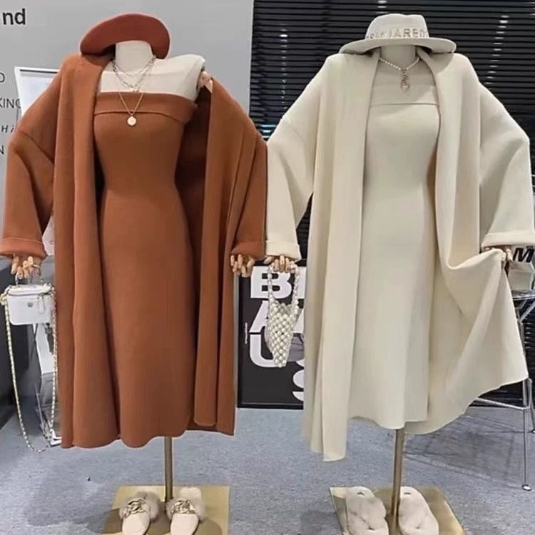 溫柔風平口洋裝➕毛衣外套兩件套裝