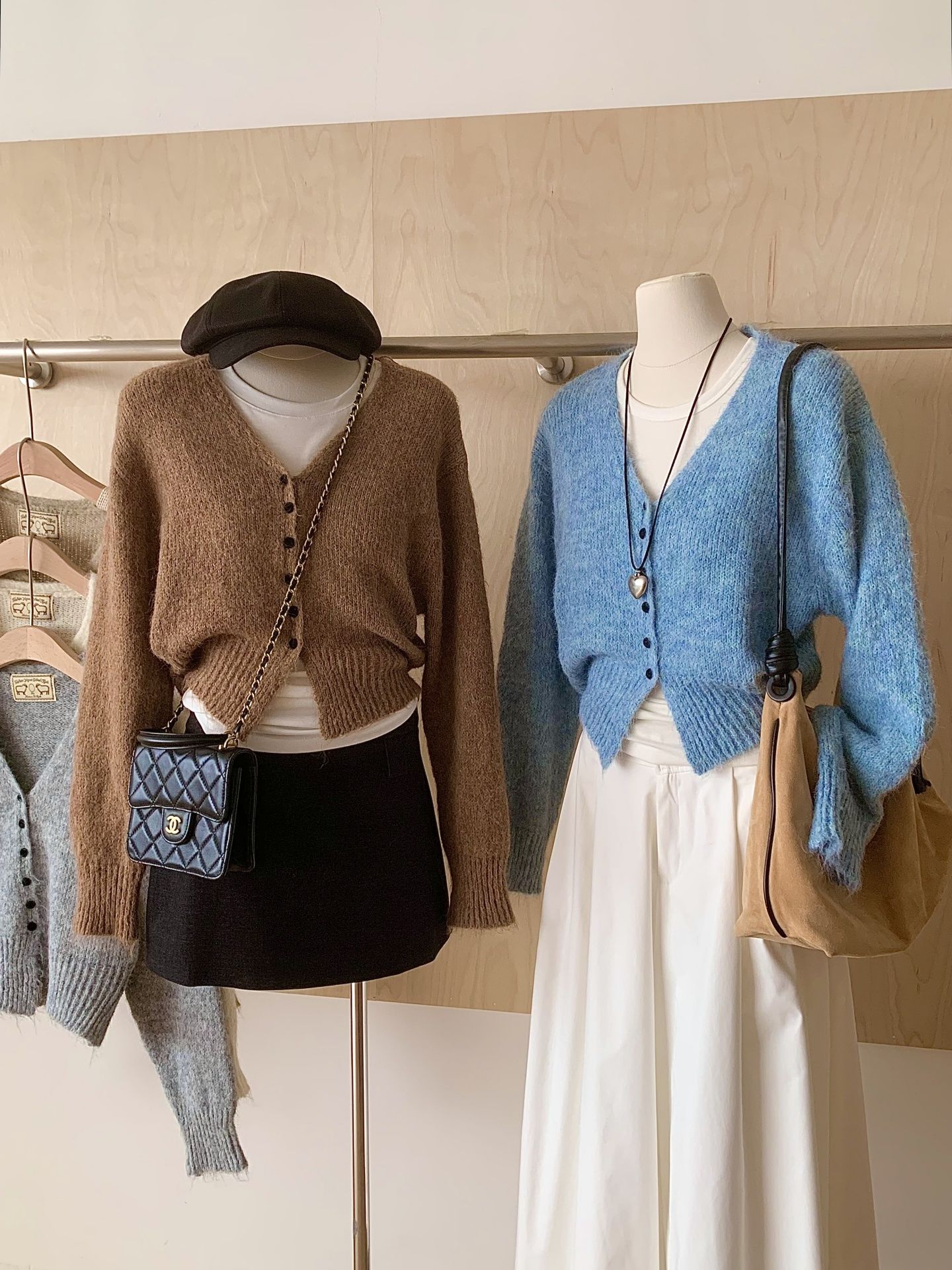 慵懶風單排扣雜色短版毛衣開衫