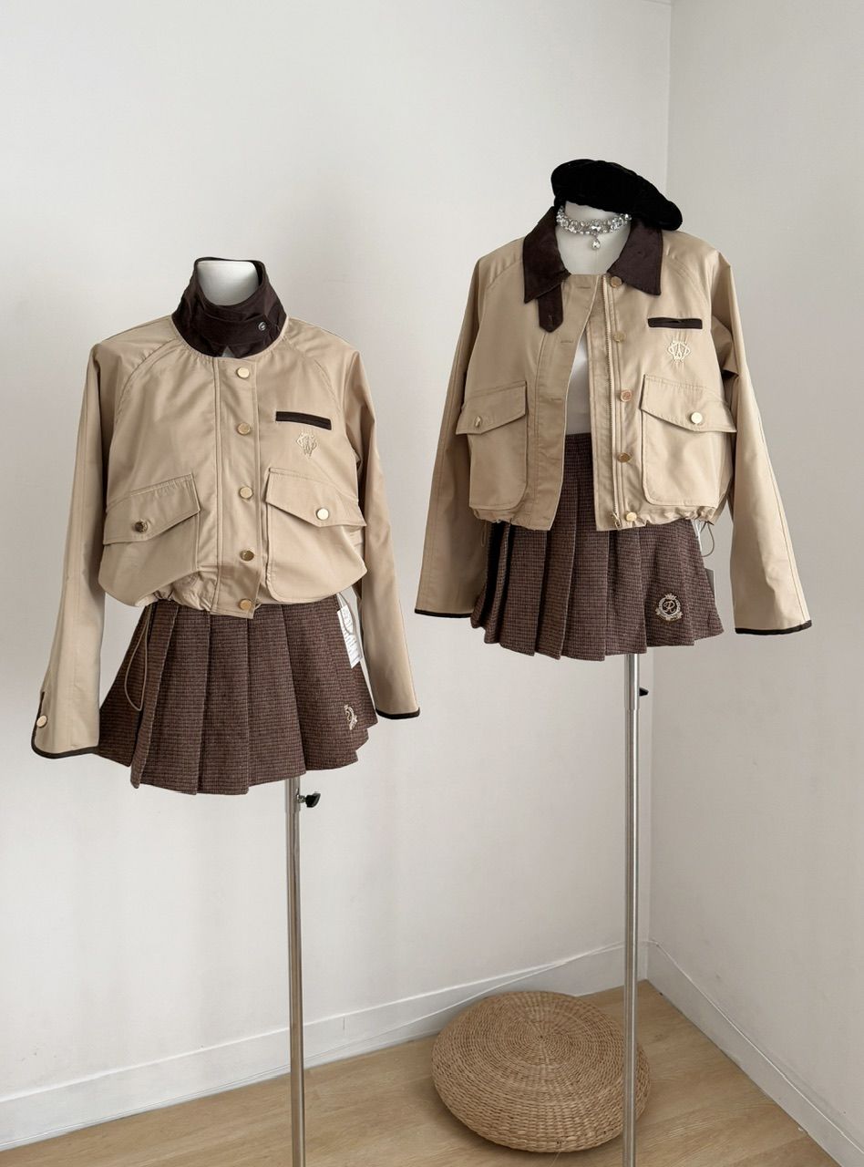 趙露思同款風格夾克外套+粉色針織衫+百褶裙三件套裝