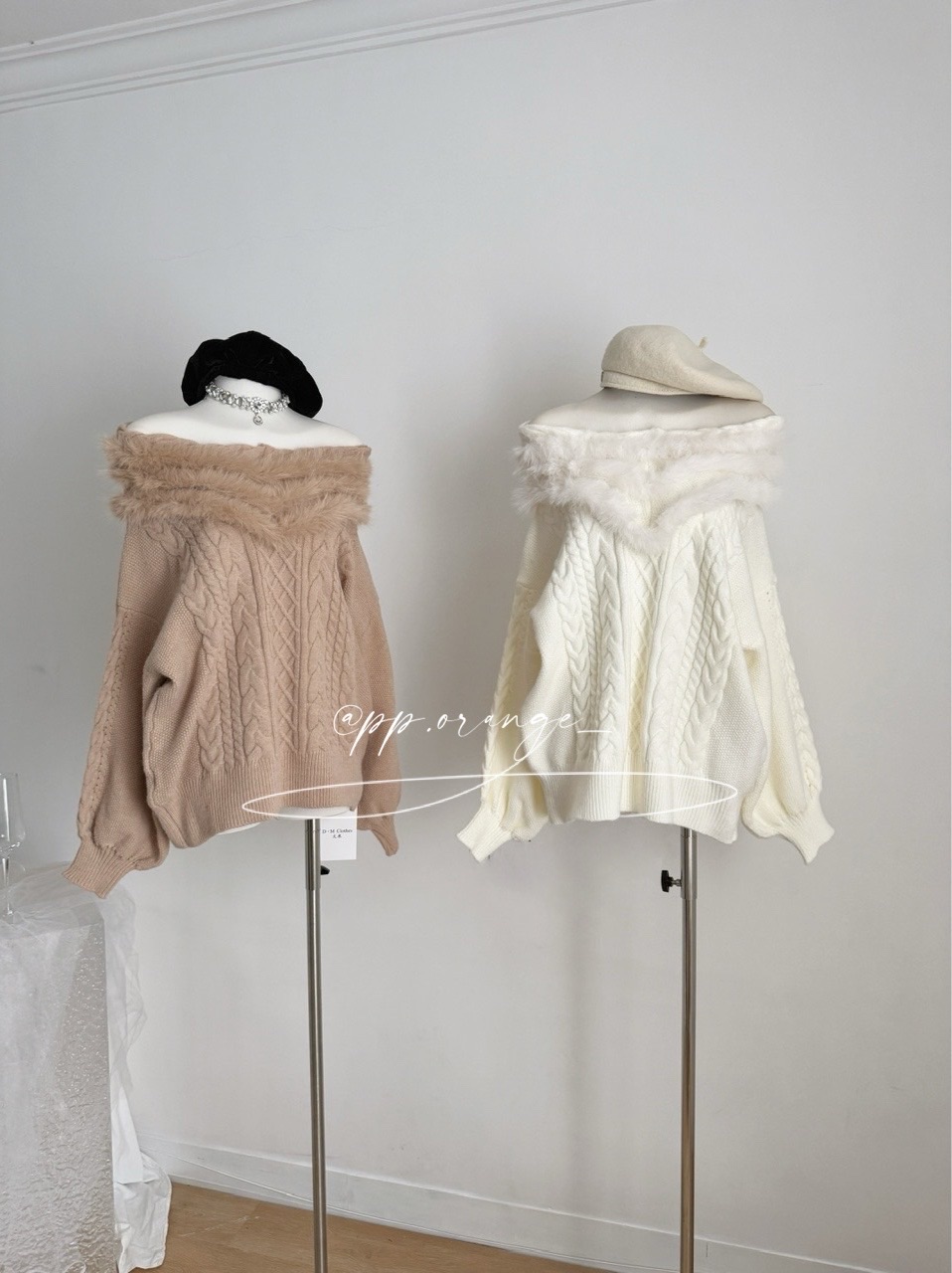 溫柔風設計感毛毛拼接麻花寬鬆毛衣